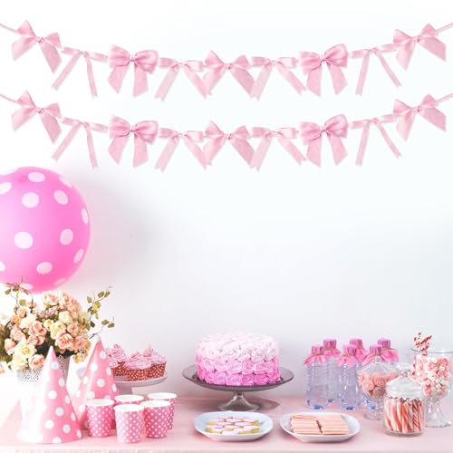 WATINC Pink Bow Garland Set - 2pcs Decorative Banner for Parties