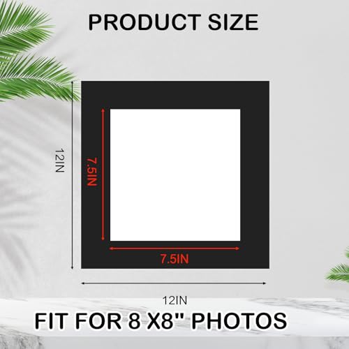 15 Pack Black Picture Mats 12x12 for 8x8 Photos - Bevel Cut