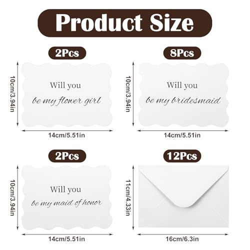 Bridesmaid Proposal Cards Set with Envelopes - White Wave Cut