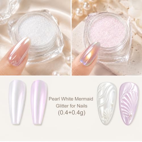 Uellipapy White Pearl & Pink Aurora Chrome Nail Powder Set