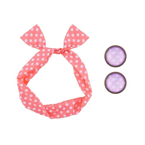 50s Pink Polka Dot Bow Headband and Retro Earrings Costume Set