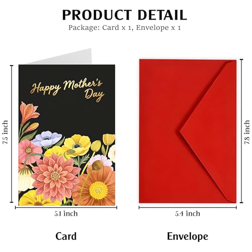 Floral Mother's Day Card 5x7 with Envelope and Pre-Written Message