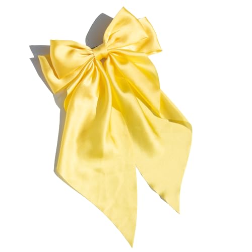 Yellow Silk Satin Hair Bow Clip for Women and Girls Oversized