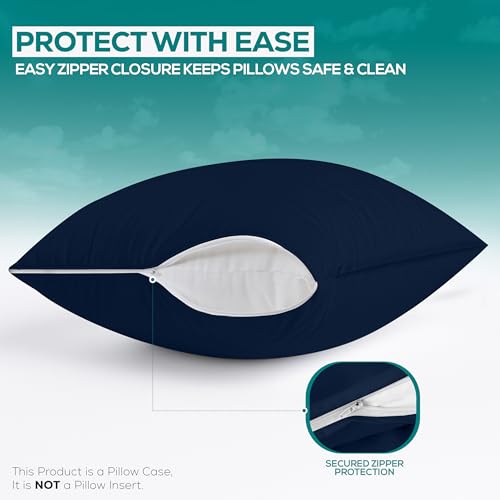 Set of 2 Waterproof Pillow Protectors with Zipper - Navy