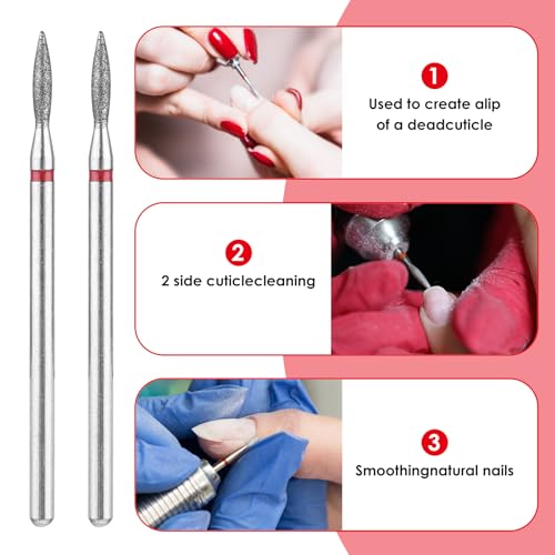 YUXIANLB 6pcs Diamond Cuticle Drill Bit Set with Case 3/32" Flame Manicure Tools