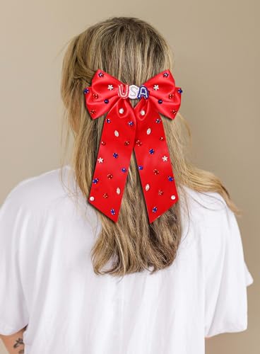 4th of July Hair Bow Clip Red White and Blue Patriotic USA Ribbon