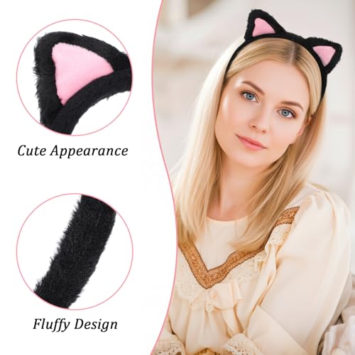 Cat Ears Headband 2PCS Soft Plush Fuzzy Makeup Hairband for Spa