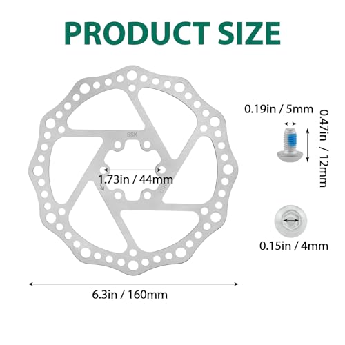 160mm Bike Disc Brake Rotor, Stainless Steel Bicycle Rotors with Anti-Slip 6 Bolts Fit for Road Bike Mountain Bike BMX