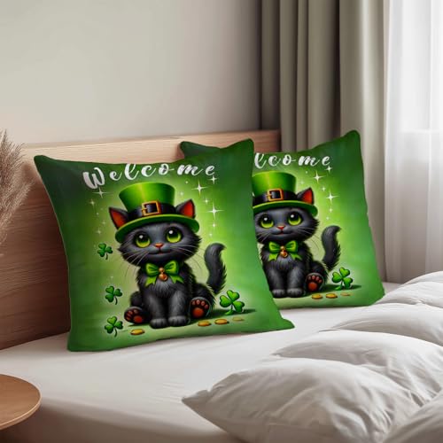 St. Patrick's Day Cat Paw Pillow Covers - Set of 2, 18x18 Inch