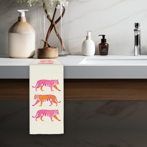 Pink Tiger Decor Hand Towels - Trendy Preppy Kitchen Towels (Color-2, 16x24 Inch)