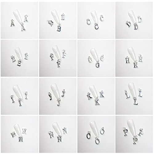 Vezocim Silver Letter Nail Art Decorations 26 A-Z Alloy Alphabet Rivets