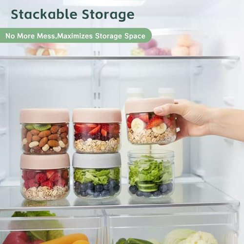 2 Pack Glass Overnight Oats Containers, 10 Oz Stackable Mason Jars with Lids