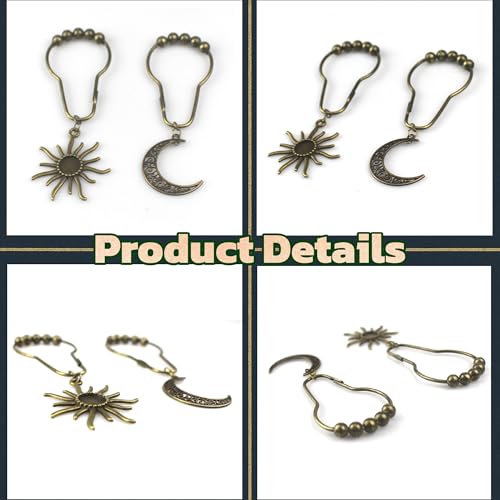 Celestial Shower Curtain Hooks - 12 Pack Sun & Moon Decor