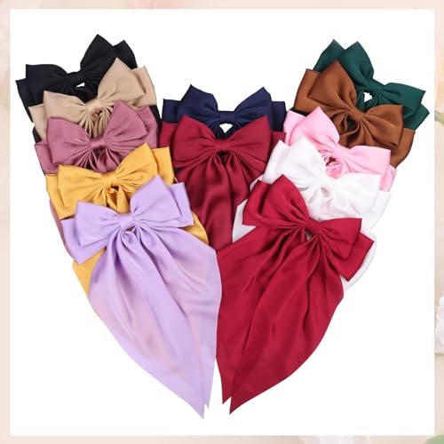 MRJ Silky Satin Hair Bows with Metal Clips 2 Pcs Large Hair Ribbons