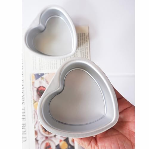 Heluok 4 Inch Heart Shaped Cake Pan Set with Removable Bottom
