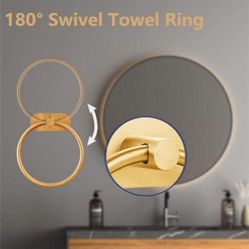 Self-Adhesive Towel Ring - Brushed Gold, Stainless Steel, No Drilling