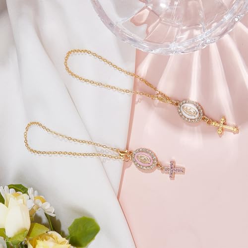 2Pcs Car Rosary Rearview Mirror Hanging Ornament Cross Charm