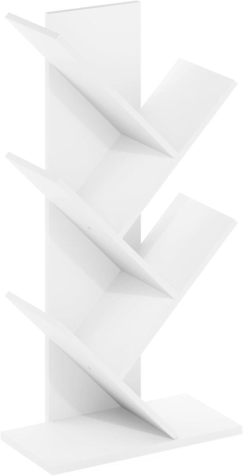 Furinno 5-Tier Tree Bookshelf - Stylish Angled Open Design for Room Decor | White, 8.4 x 15.7 x 30.3