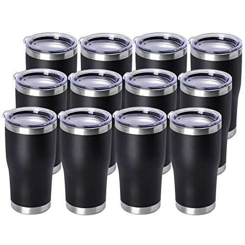 20oz Stainless Steel Insulated Travel Mug with Lid - Black, Pack of 12