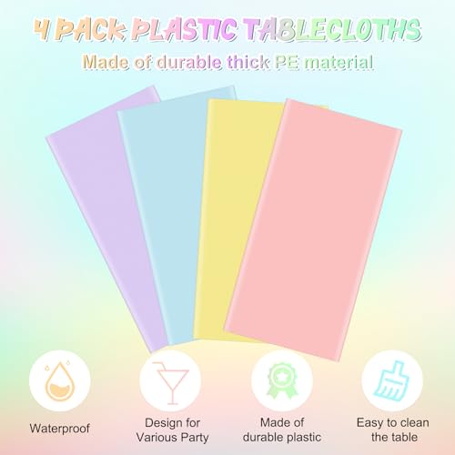 Pastel Tablecloths - 4 Pack Disposable Rectangle Covers, 54 x 108 Inch