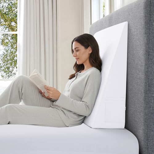 White Wedge Pillow Cover with Zipper and Side Pocket - 25" x 25" x 8"