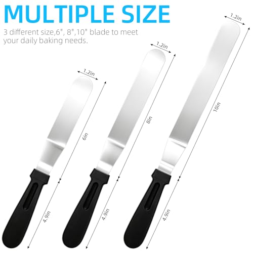 Stainless Steel Cake Decorating Spatula Set 6-10 inch Baking Tools with Anti-Slip Handles