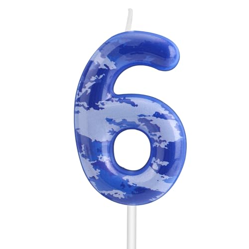 Camo Number 6 Birthday Candle - Camouflage Cake Topper for Boys