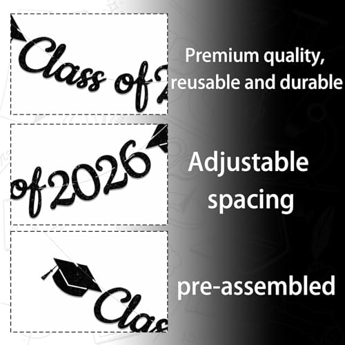 Class of 2026 Pre-Assembled Glitter Graduation Banner Party Decorations