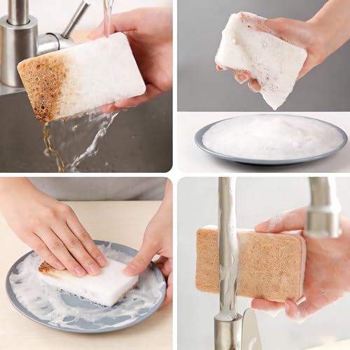 YeahWhee Natural Kitchen Sponges - 12 Pack Biodegradable Scrub Sponges