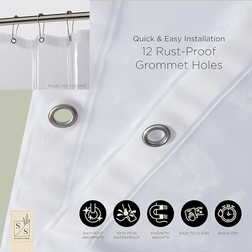 Stitch & Stone Clear Lightweight Shower Curtain Liner 70x72 Inches with Weighted Magnets, Pack of 1