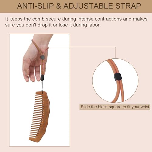 Moreinday Peachwood Labor Comb with Wrist Strap for Pain Relief