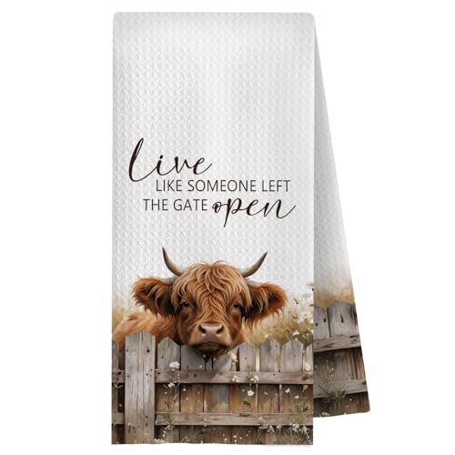Farmhouse Highland Cow Kitchen Towels - 16x24 Decorative Hand Towels