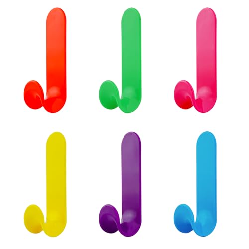 NewTalent 6-Pack Colorful Adhesive J Hooks for Home Organization