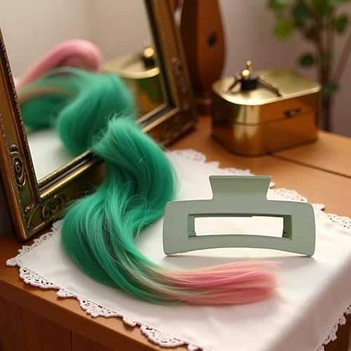 Tnyvm Large Green Hair Claw Clip for Thick Hair No-Slip Square Barrette