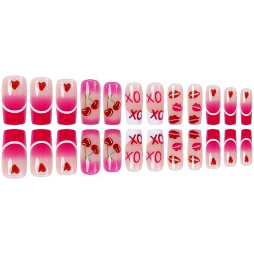 Octoswave Medium Square Press on Nails Pink Love Fake Nails 24 Pcs