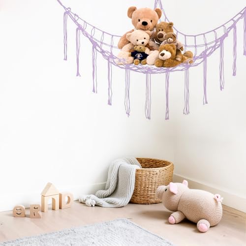 WINDAWNKE 59-Inch Large Stuffed Animal Hammock, Cotton Rope Corner Toy Net