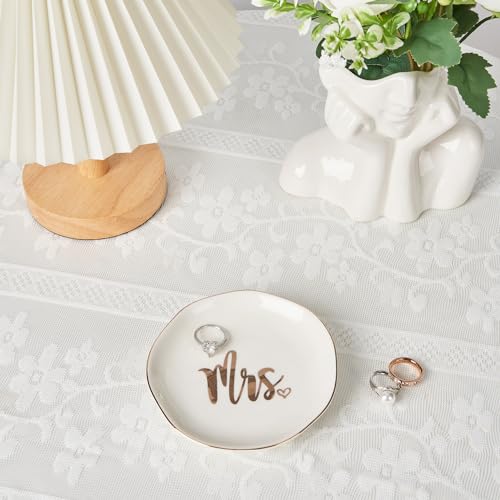 Mrs. Ring Dish - Ceramic Jewelry Holder with Gold Trim