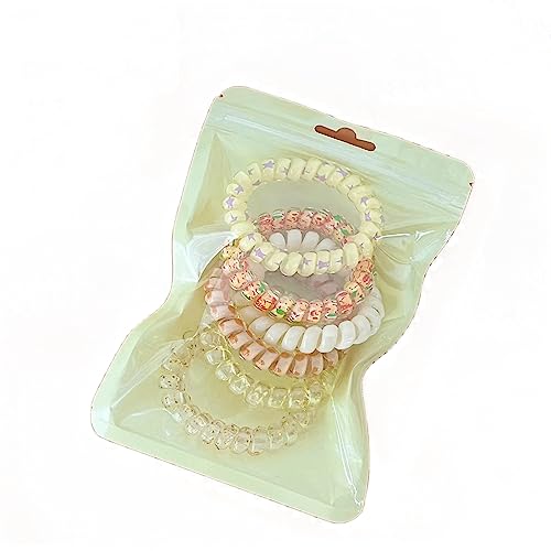 Waterproof Spiral Hair Ties 6-Piece Multicolour Resin Phone Cord Ponytail Holders