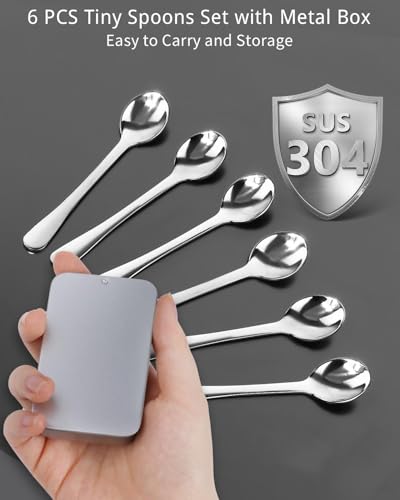 6PCS Mini Stainless Steel Spoons - 2.9 Inch Measuring Spoons for Spices & Sugar