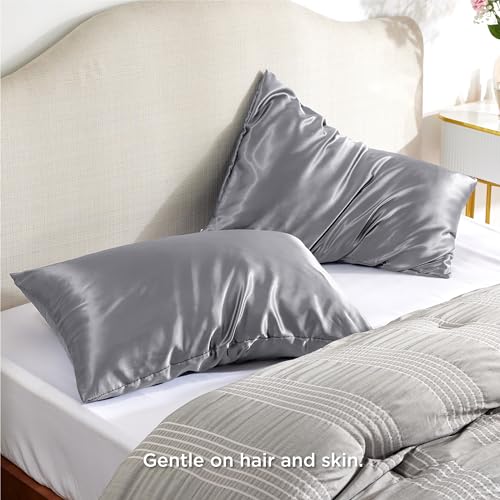 Bedsure King Satin Pillowcase Set of 2 with Zipper - Dark Grey