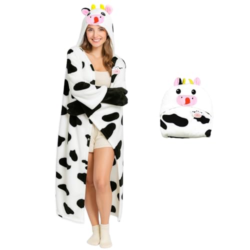 Cow Animal Wearable Blanket Hoodie for Adults - Oversized Cozy Gift