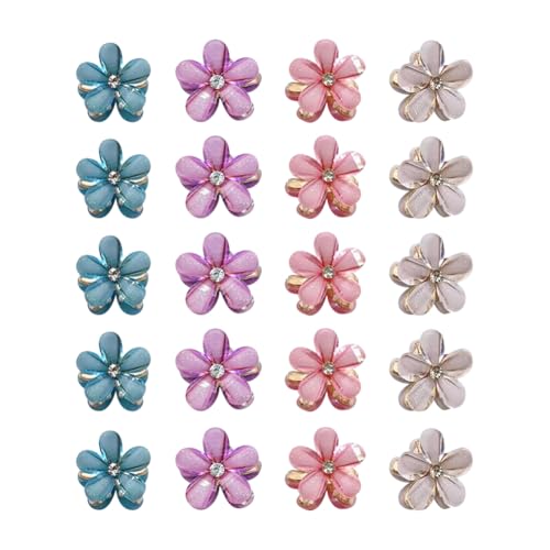 Mini Flower Hair Claw Clips - 20 Pcs Crystal Rhinestone Small Hair Barrettes