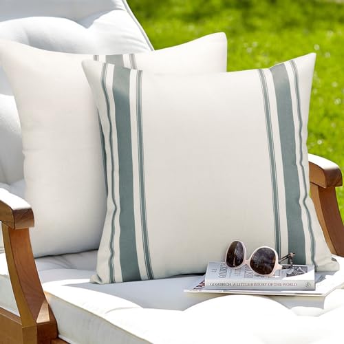 Grey Outdoor Waterproof Pillow Covers 12x20 Inches - Pack of 2 Linen Cushion Cases for Patio Garden & Indoor Decor