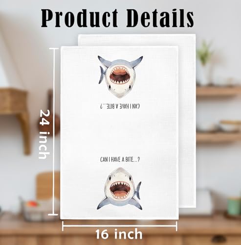 Cute Shark Kitchen Towels - 16x24 Inch Decorative Hand Towels