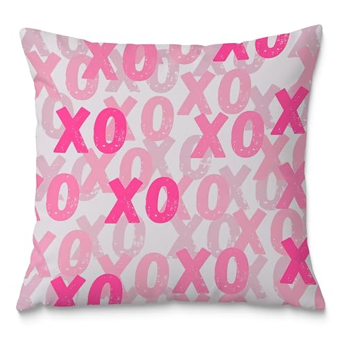 Pink XOXO Flannel Pillow Cover 18x18, Coquette Decor - Model 07