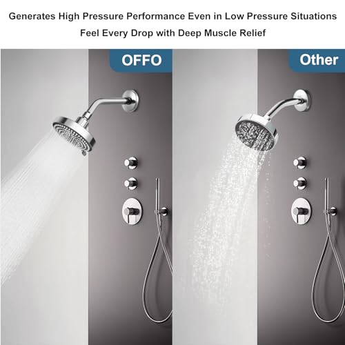 OFFO 6-Mode High Pressure Shower Head, 5-Inch Fixed Showerhead in Chrome