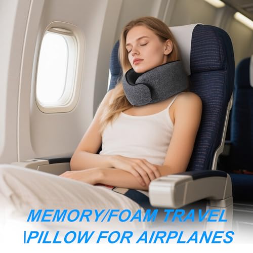 Tri-tra Travel Pillow - Black Memory Foam Neck Support for Airplanes