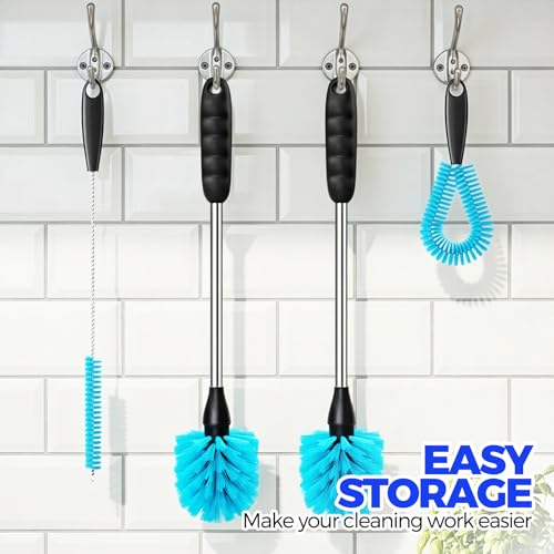 Holikme 4-Piece Bottle Brush Set, 14.5" Stainless Steel Cleaning Tool - Blue