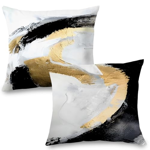 18x18 Black and Gold Pillow Covers Set of 2 - Modern Flannel Decor