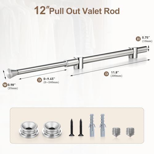 Adjustable Valet Rod for Closet - Heavy Duty Pull-Out Clothes Hanger